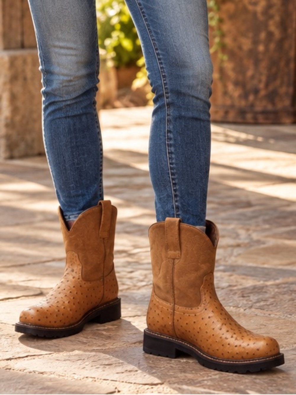 Ariat Women's Tan Ostrich-Texture Ankle Booties 8.5